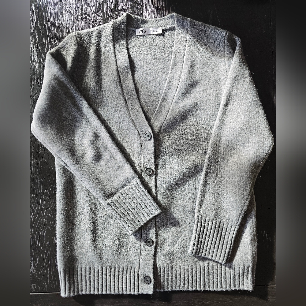 Zara Light Charcoal Button-Up Cardigan
